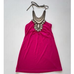 Vtg Y2K L8ter Pink Crochet Halter Top / Sz S / Going Out Boho Long Camisole